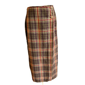 Vintage 90s Eagles Eye Red Olive Tartan Plaid Long Maxi Wrap Skirt 27 Waist Sz 8